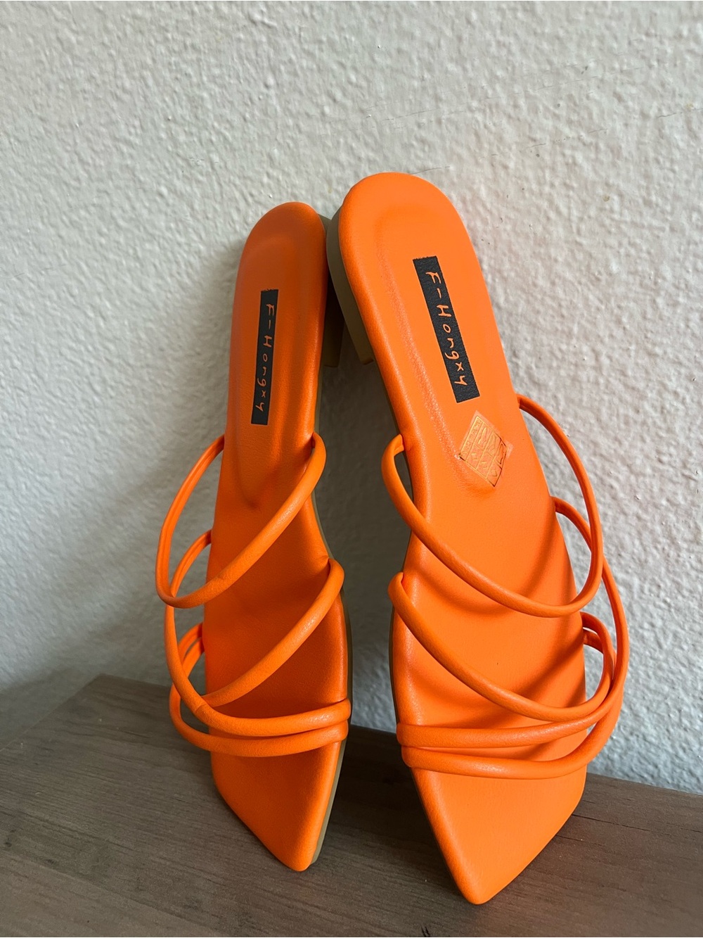 Bright Orange Strappy Square-Toe Slide Sandals - Picture 2 of 4